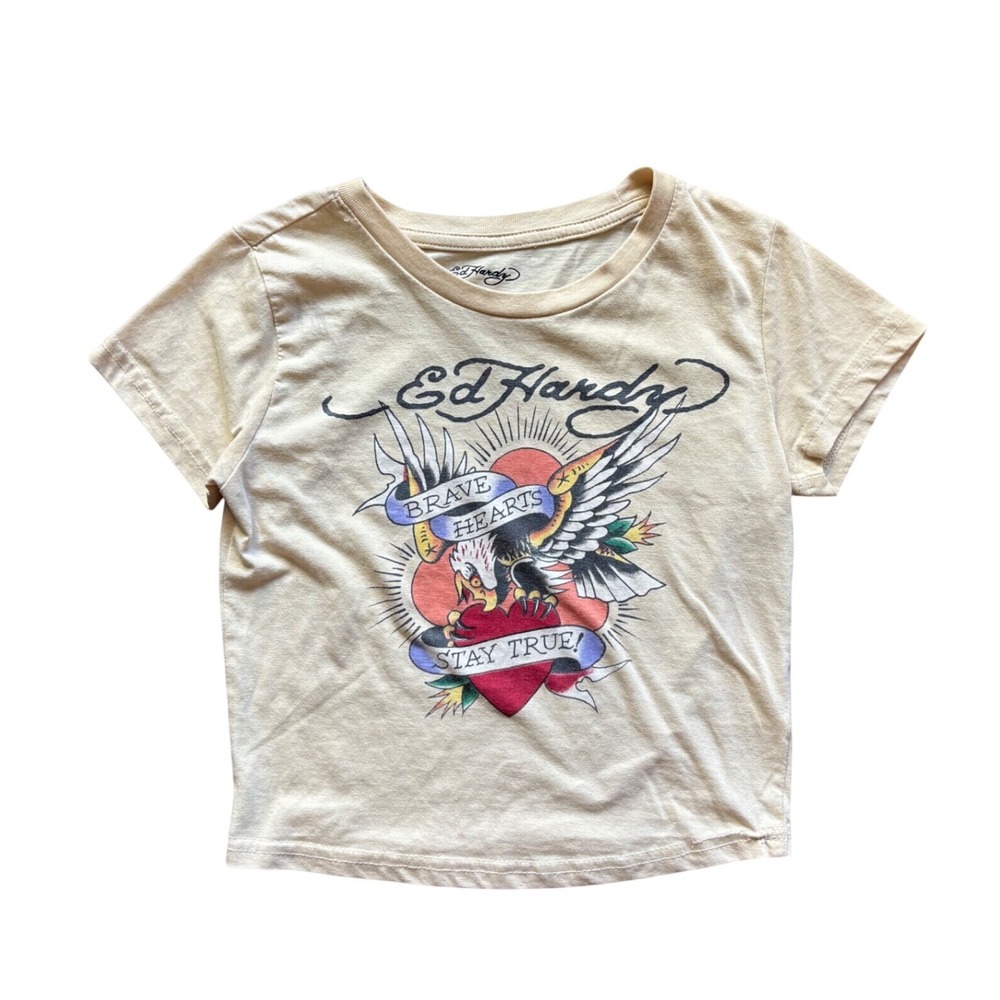 Y2K Ed Hardy Baby Tee Traditional Heart Size Small